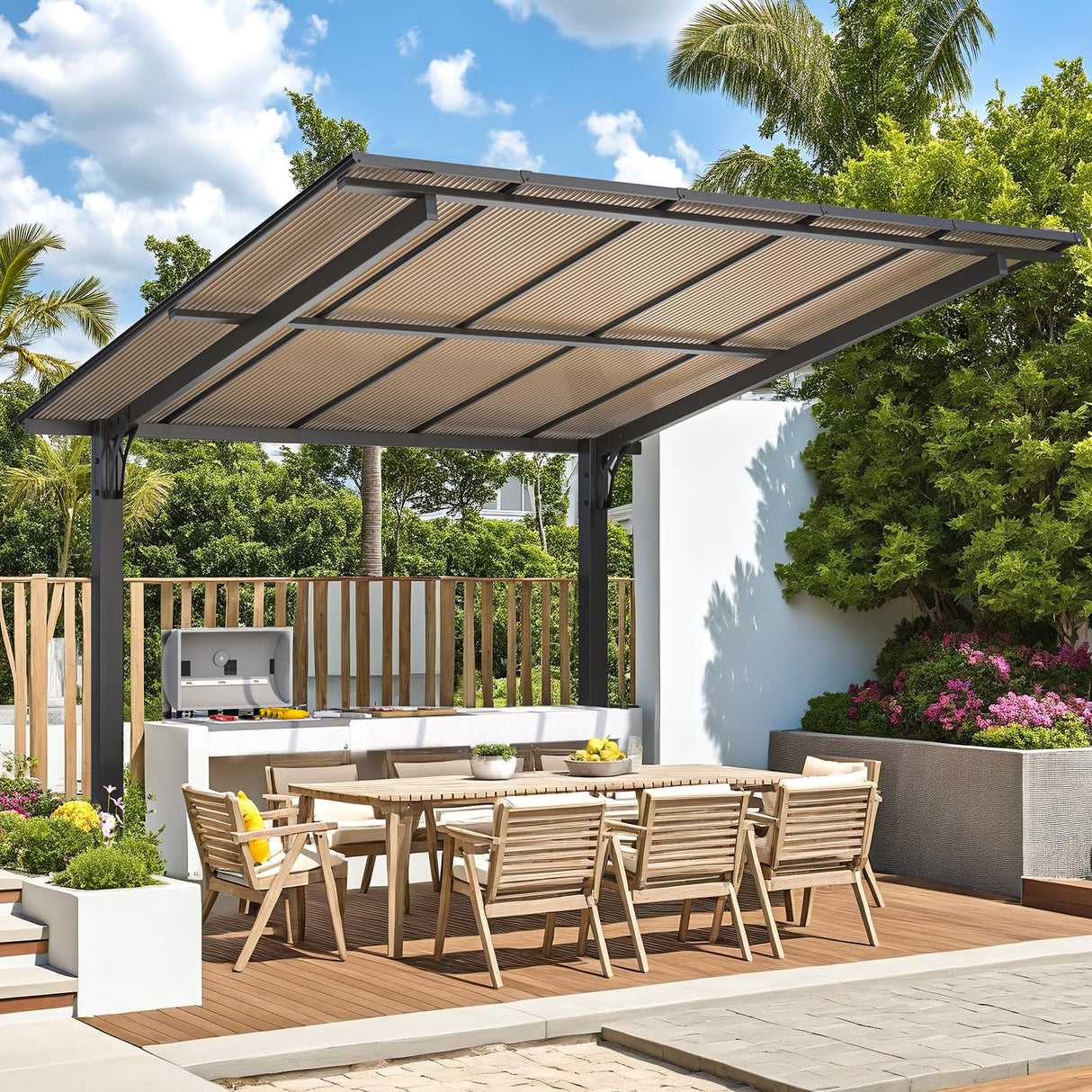 AECOJOY 10' x 10' Gazebo on Clearance, Outdoor Pergola Carport for Patio, Freestanding Lean to Hard Top Pergolas and Gazebos Clearance with Roof, Wall-Mounted Heavy Duty Awnings for Patio, Decks AECOJOY