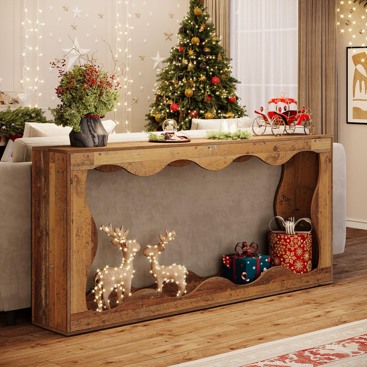 Tribesigns 63 Inches Farmhouse Console Table with Storage, Couch Table Behind Sofa, Long Entryway Sofa Station, Narrow Console Stand, Hallway Stand for Entryway Living Room, Mix Brown Tribesigns