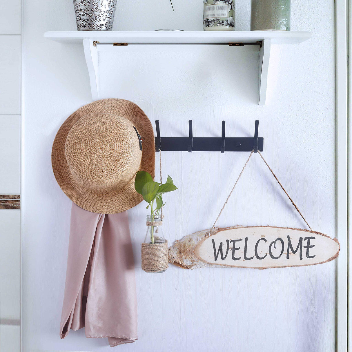 WEBI Coat Rack Wall Mounted,17-1/8 Inch Coat Hooks for Hanging Coats,Heavy Duty Metal Hook Rack Rail with 6 Double Dual Hooks Coat Hanger Wall Mount for Clothes Jacket,Black,2 Packs WEBI