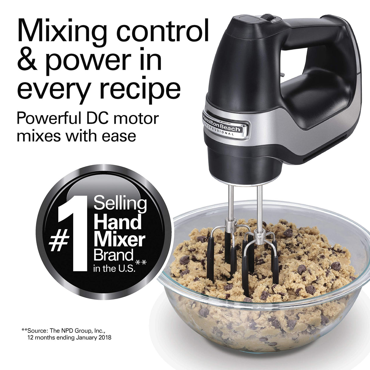 Hamilton Beach Professional 7-Speed Digital Electric Hand Mixer with High-Performance DC Motor, Slow Start, Snap-On Storage Case, SoftScrape Beaters, Whisk, Dough Hooks, Matte Black (62655) Hamilton Beach Professional
