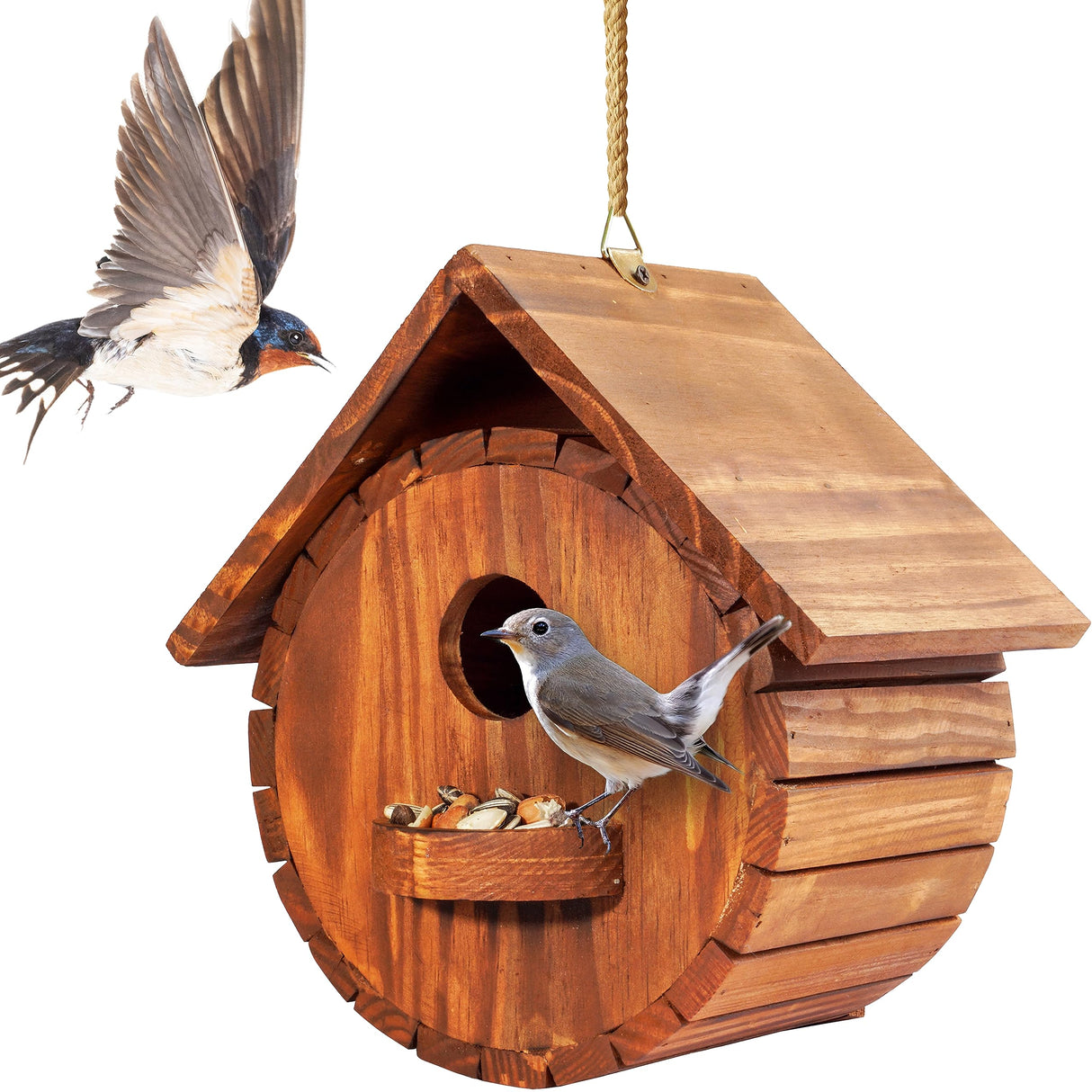 Set of 2 MIXUMON Bird Houses for Outside, Outdoor 2 Bird House Room for 2 Bird Families Bluebird Finch Cardinals Hanging Birdhouse for Garden MIXUMON