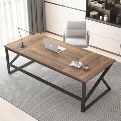 HSH Large Home Office Desk, Modern Wood Metal Computer Desk for Two Person, Extra Long Executive Writing Study Gaming Double Desk Workstation, 70 Inch Rustic Bedroom Living Room Table for 2 Monitors