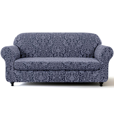 SUBRTEX 2 Piece Couch Covers, Jacquard Damask 3 Seater Sofa Cover with Seat Cushion, Stretch Sofa Slipcovers Non Slip Furniture Protector for Dogs Pets (Large, Grey)