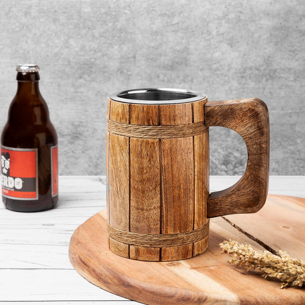 GoCraft Wooden Beer Mug with 18oz Stainless Steel Cup | Handmade Burnt Wood Drinking Stein Tankard Mugs for Men | Great Gift Idea Bar accessories GoCraft