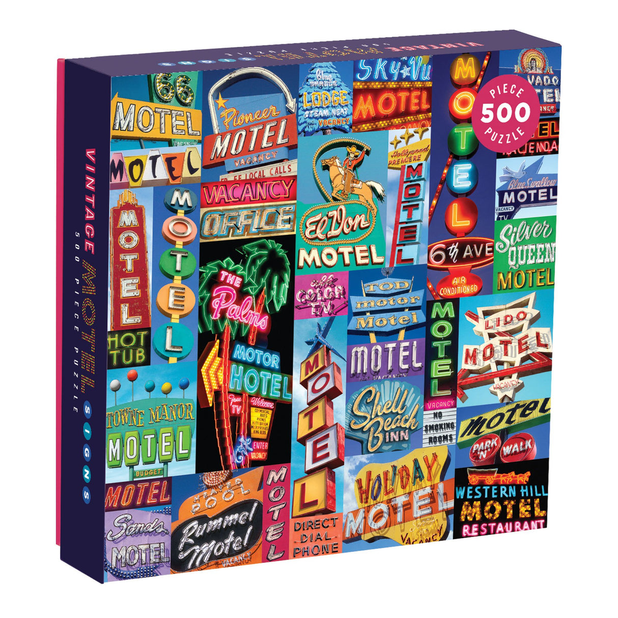 Galison Vintage Motel Signs 500 Piece Jigsaw Puzzle for Adults, Classic Family Puzzle with 500 Pieces and Vintage Artwork Galison