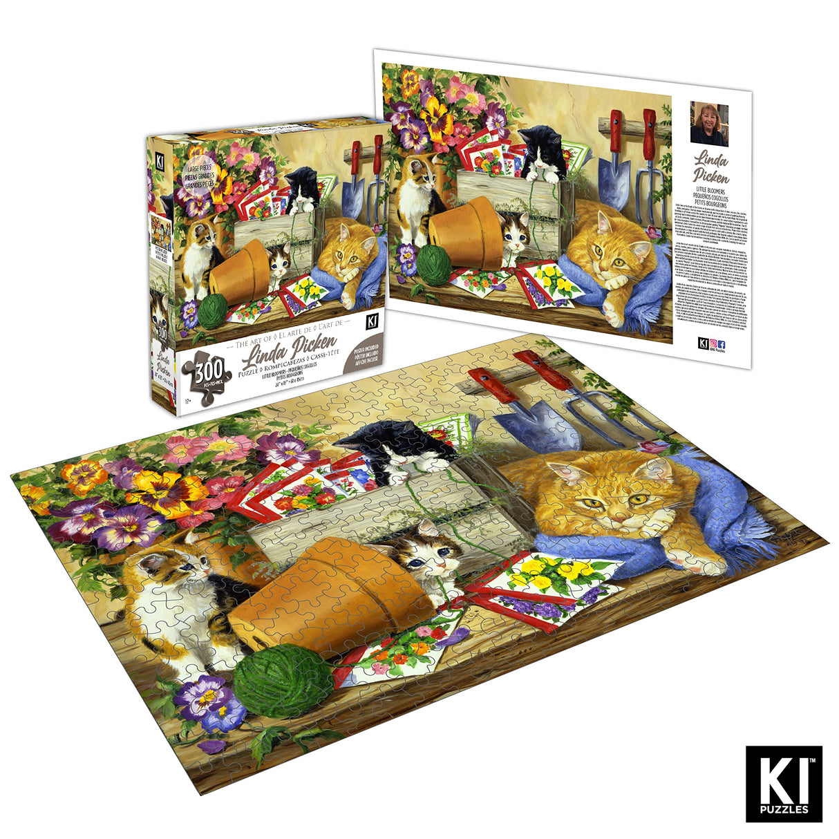 300 Piece Puzzle for Adults Linda Picken Little Bloomers Cat & Kittens 24 x 18 Cute Jigsaw by KI Puzzles KI Puzzles