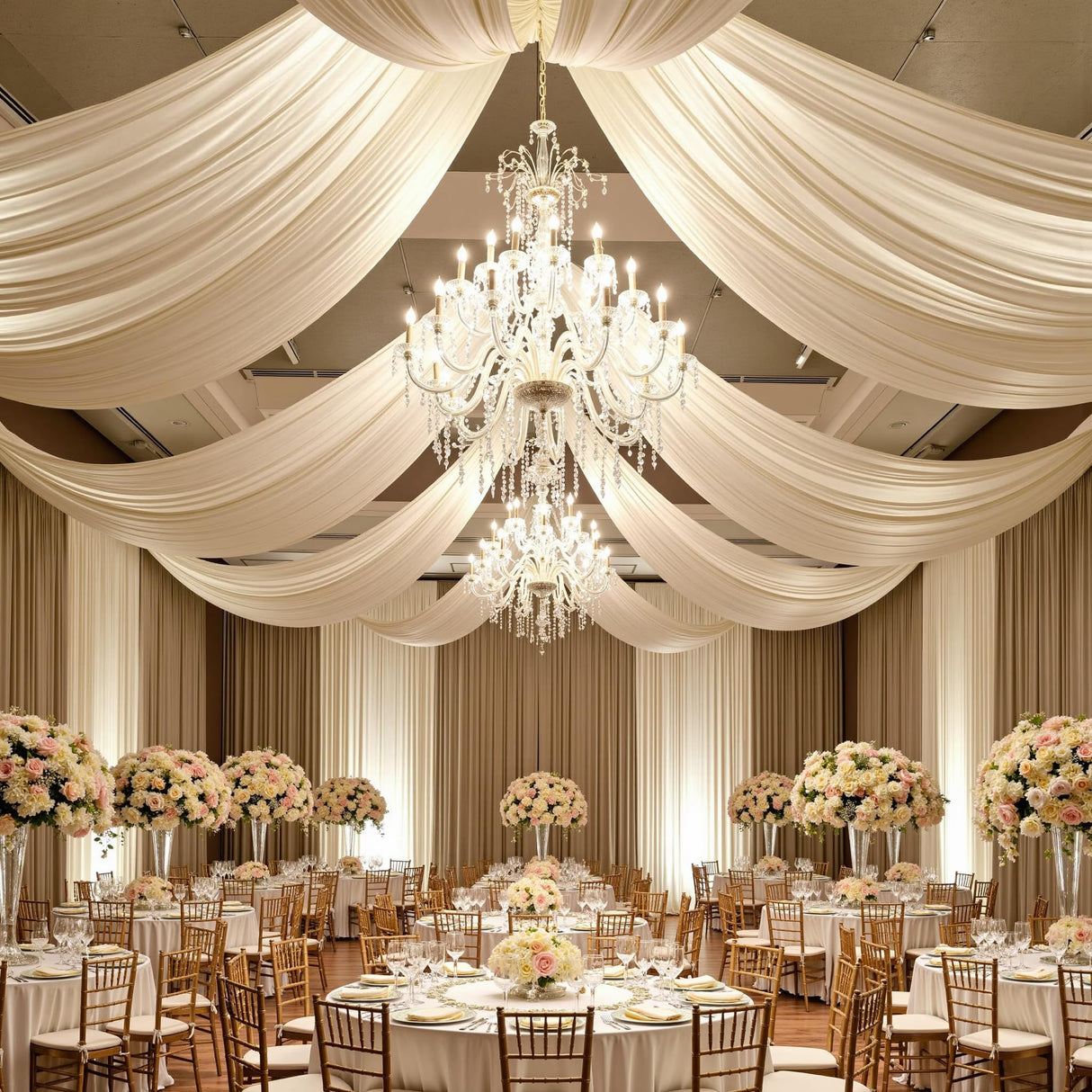 20ftx30ft White Ceiling Curtain for Wedding Parties – 4 Panels Wrinkle-Free 30 FT Long Tent Draping Curtains for Wedding, Birthday & Theme Parties, 30ft Height with Rod Pocket Party Village