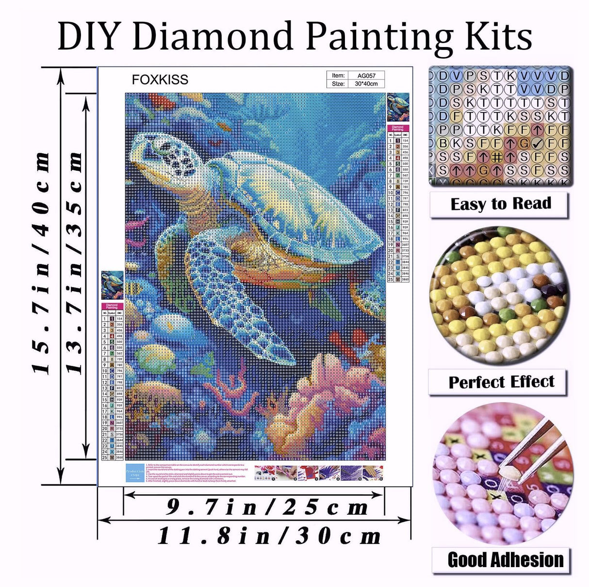 FOXKISS Sea Turtle Diamond Art Painting Kits for Adults, Full Drill Diamond Dots Paintings for Beginners, Round 5D Paint with Diamonds Pictures Gem Art Painting Kits DIY Crafts Kits 12x16inch FOXKISS