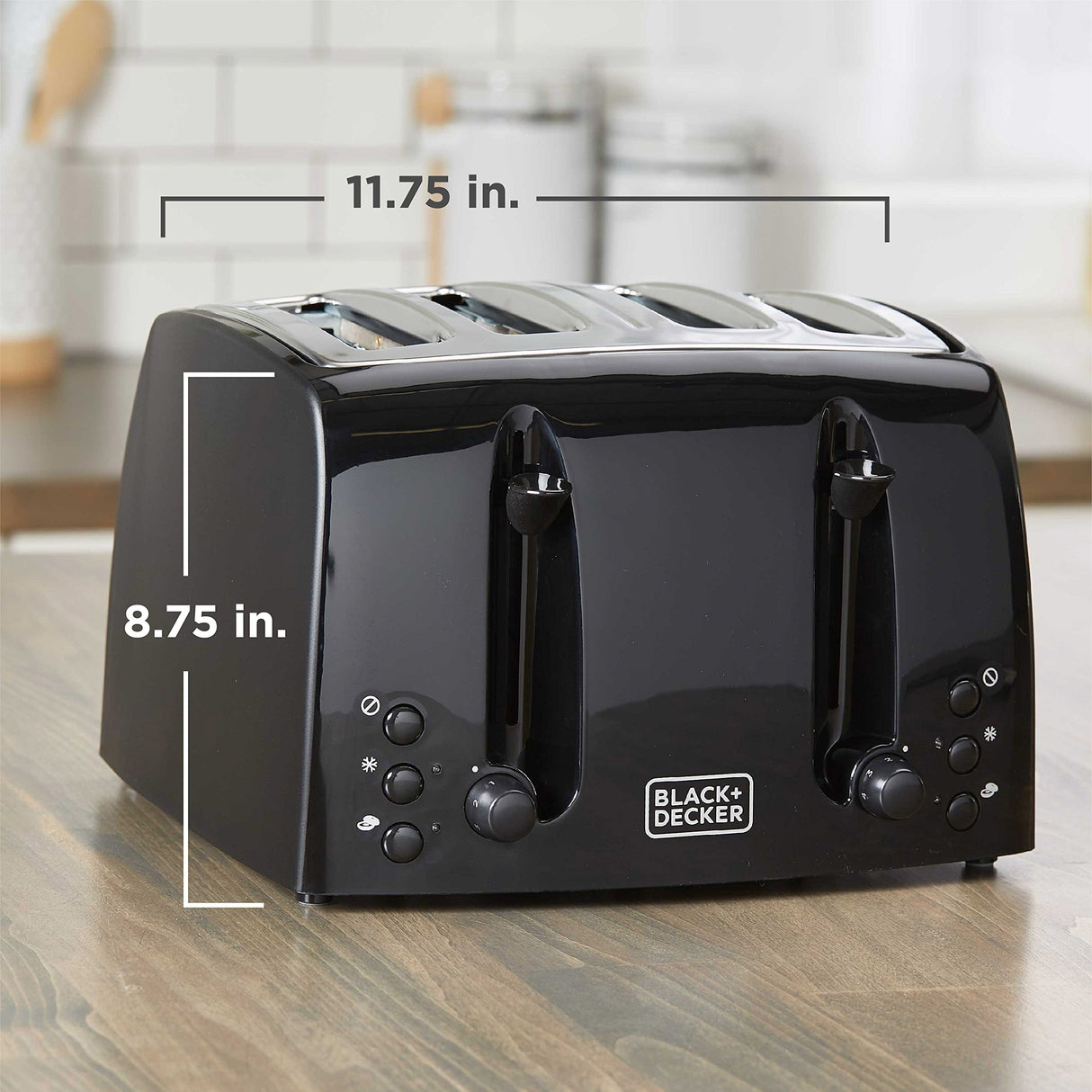 BLACK+DECKER 4-Slice Toaster, TR1410BD, Extra-Wide, 7 Shade Settings, Crumb Trays, Gloss Black BLACK+DECKER