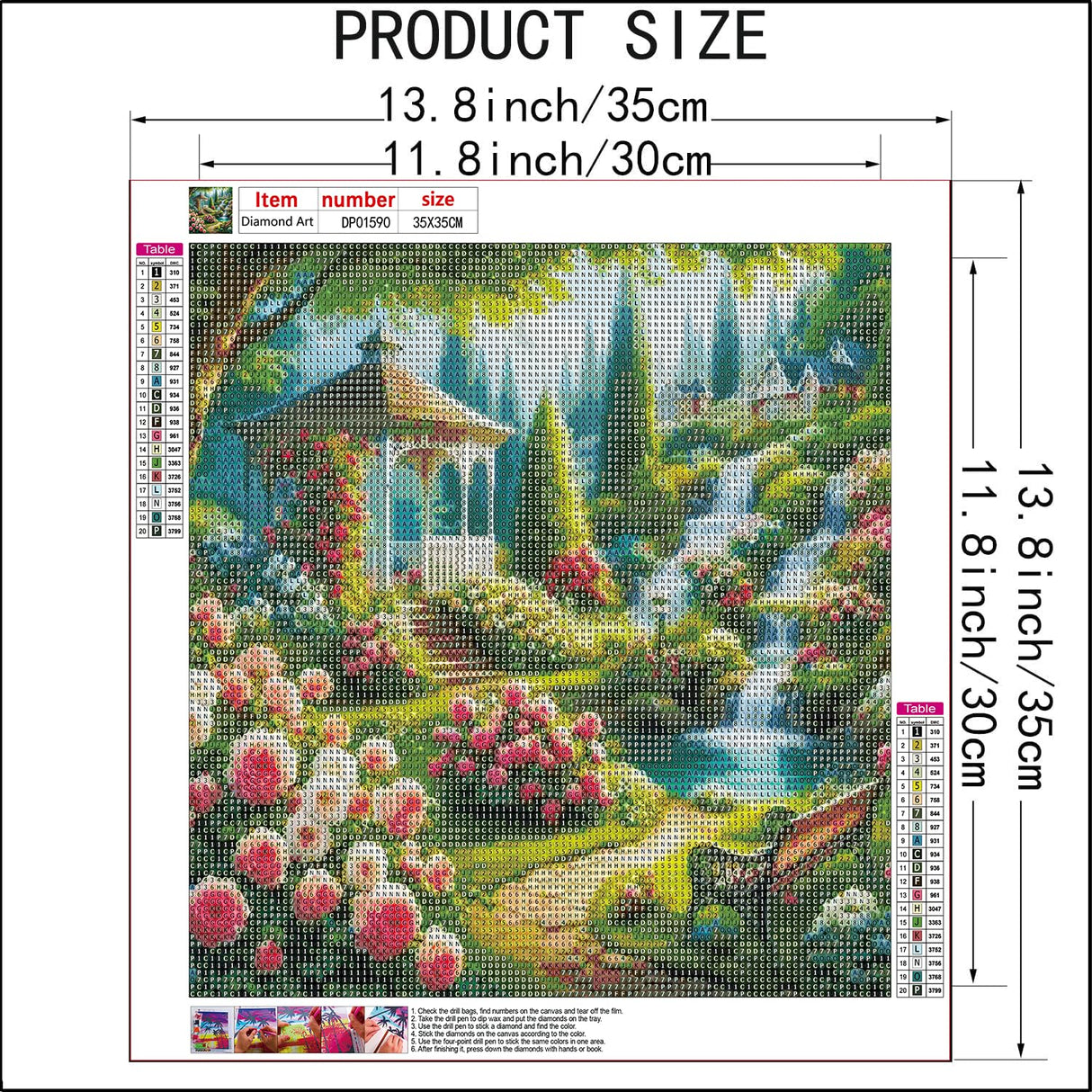 AIBOERL Garden Landscape Diamond Art Kits for Adults,Garden 5D Diamond Painting Kits for Adults Beginners,DIY Full Round Drill Diamond Dot Painting Gem Art Kits for Adult, Home Wall Decor 14x14Inch AIBOERL