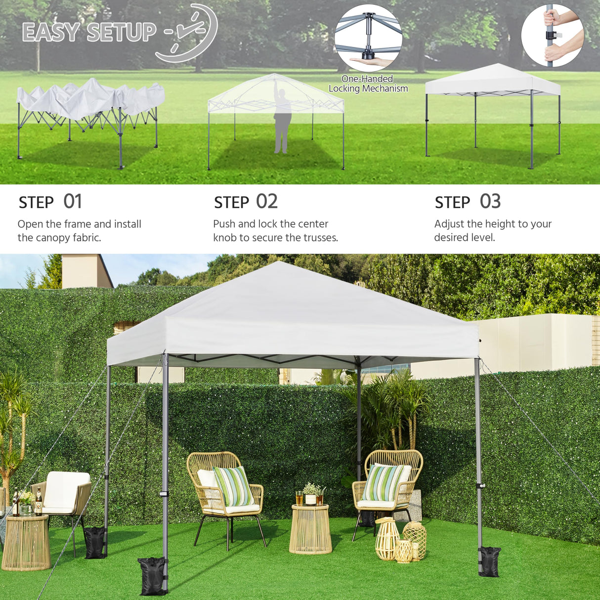 Yaheetech 10x10 1-Person Setup Pop Up Canopy Tent, Instant Portable Commercial Canopy Tent, Outdoor Gazebo with 1-Button Push, Wheeled Bag & 4 Sandbags for Home, Party & Outdoor Activities, White Yaheetech