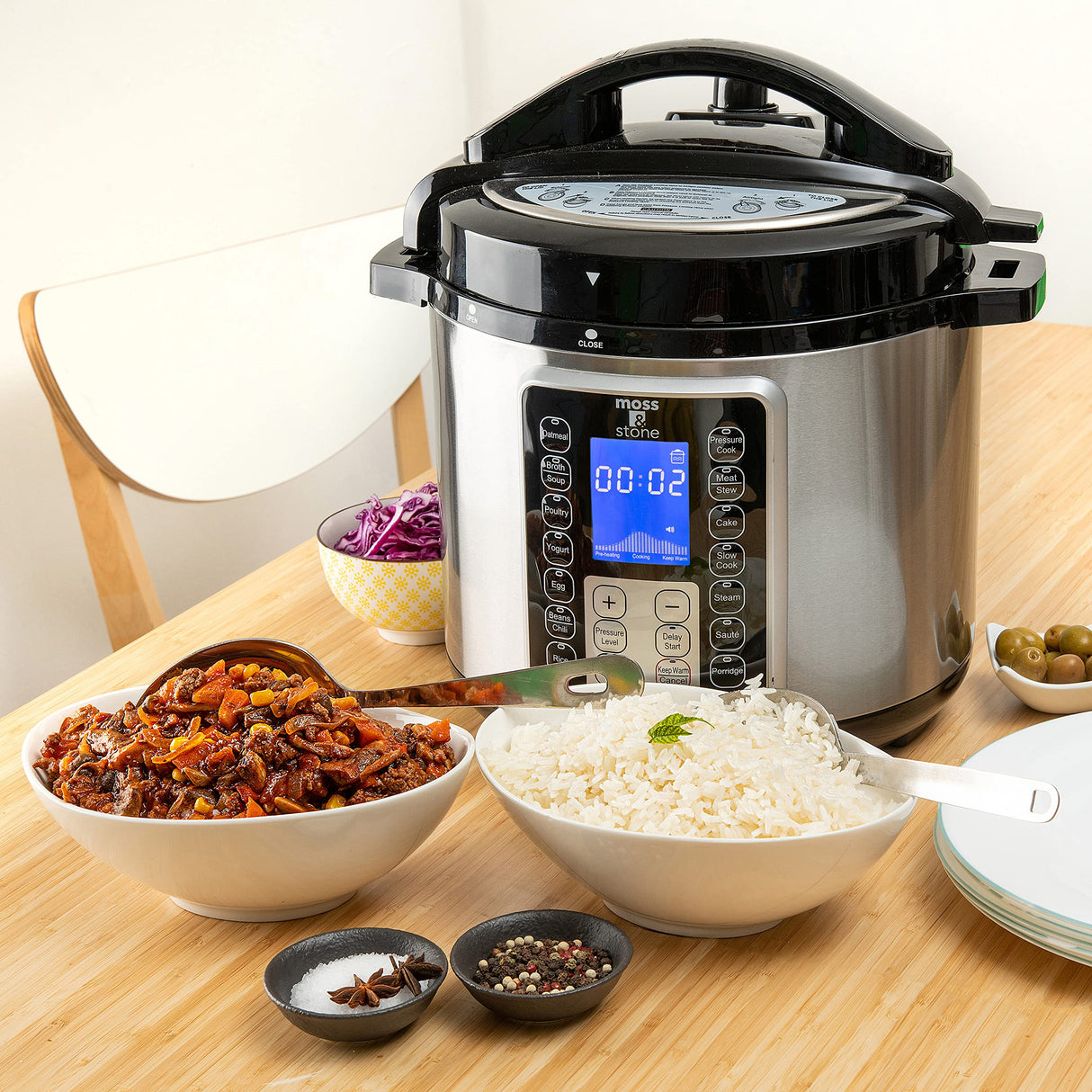 Moss & Stone Electric Pressure Cooker with Large LCD Display, Multi-Use 6 Quart Electric Pot, 14 in 1 Slow Cooker, Rice Cooker, Steamer Maker, Sauté, Yogurt Maker, Egg Cooker, Warmer & More Moss & Stone