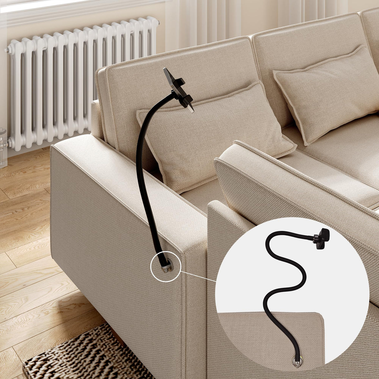 Modular Sectional Sofa, Sectional Couches for Living Room, L/U Shaped Sofa with Storage and Phone Holder, Modular Couch with Multi-Functional Console, USB Charging, Cup Holders (Beige, 6-seats) Pingliang Home