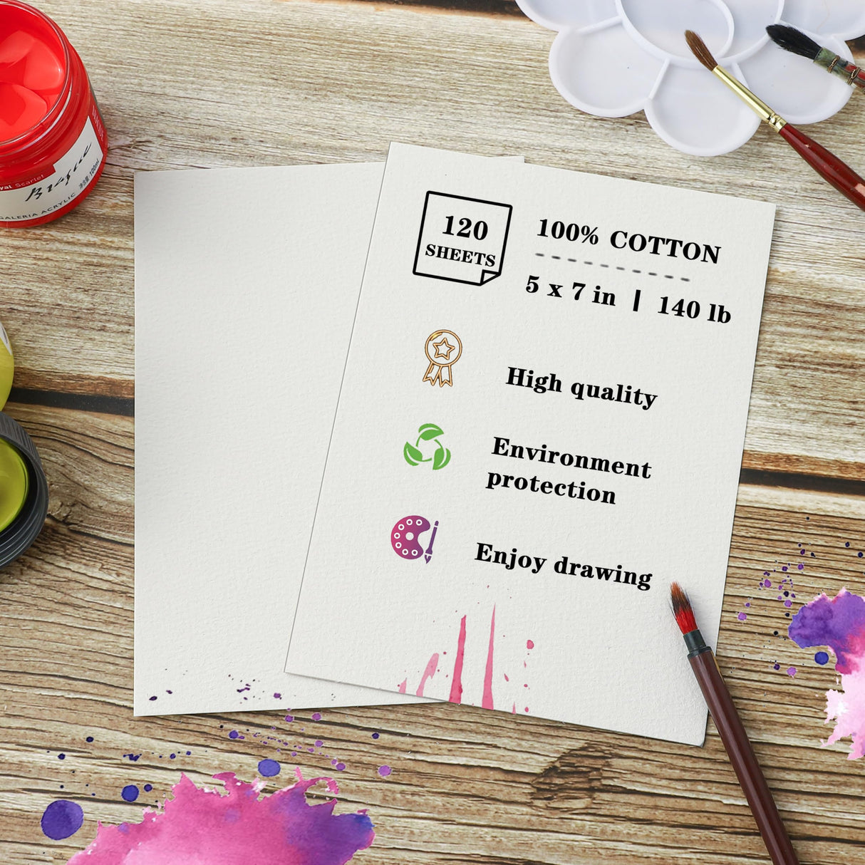 Silunkia 120 Sheets 100% Cotton Watercolor Paper 5 x 7 Inch, 140lb/300gsm Heavyweight Art Paper Cold Pressed Off White Paper for Kids Students Adults Beginner Artists Drawing Valentine Gift Cards Silunkia