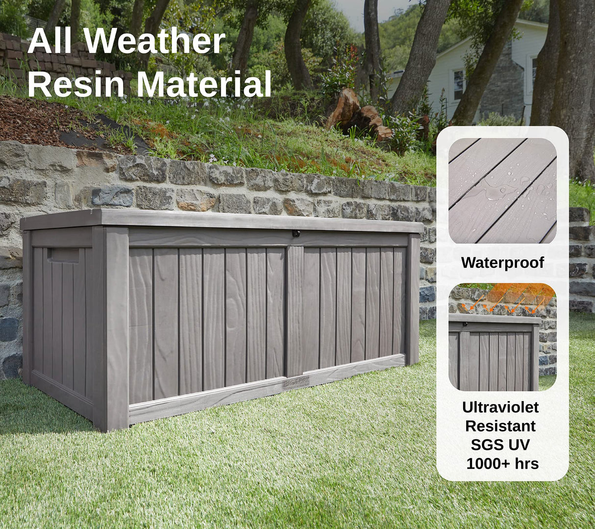 EAST OAK Outdoor Storage Box, 120 Gallon Deck Box with Stainless Steel Rods Large Resin Storage Bin for Patio Cushions, Garden Tools, Waterproof and UV Resistant, Lockable, Grey EAST OAK
