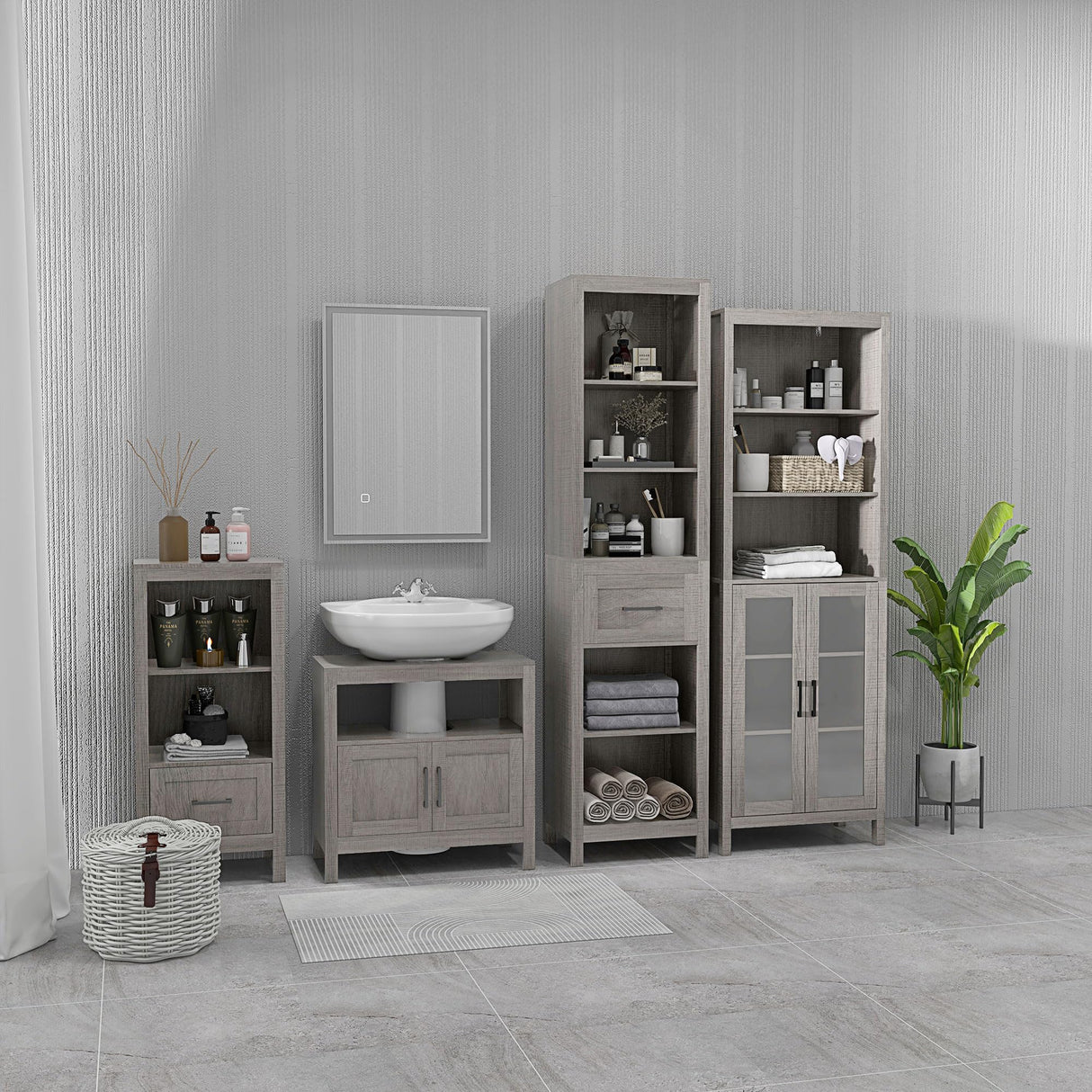 kleankin Pedestal Sink Storage Cabinet, Bathroom Under Sink Cabinet with 2 Doors and Open Shelf, Bathroom Vanity, Gray kleankin