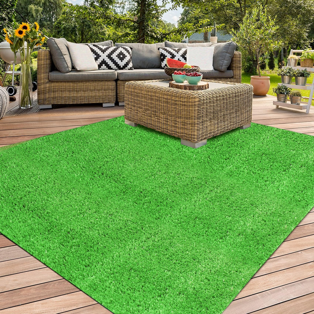 XLX TURF Outdoor Artificial Grass Rug 4FT X 4FT, Green Synthetic Turf Floor Mat for Balcony, Patio, Yard, Pets Dogs Grass Pad XLX TURF