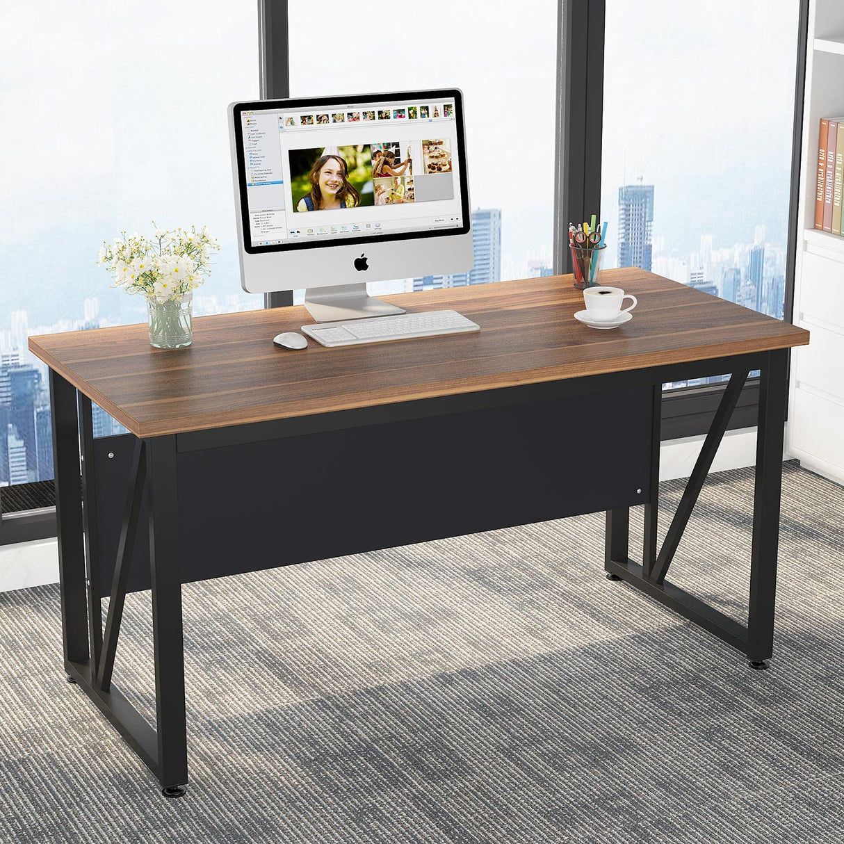 Tribesigns 55 inches Executive Desk and 43" lateral File Cabinet, L-Shaped Computer Desk Home Office Furniture with Drawers and Storage Shelves, Office Table with Cabinet (Walnut, 55) Tribesigns