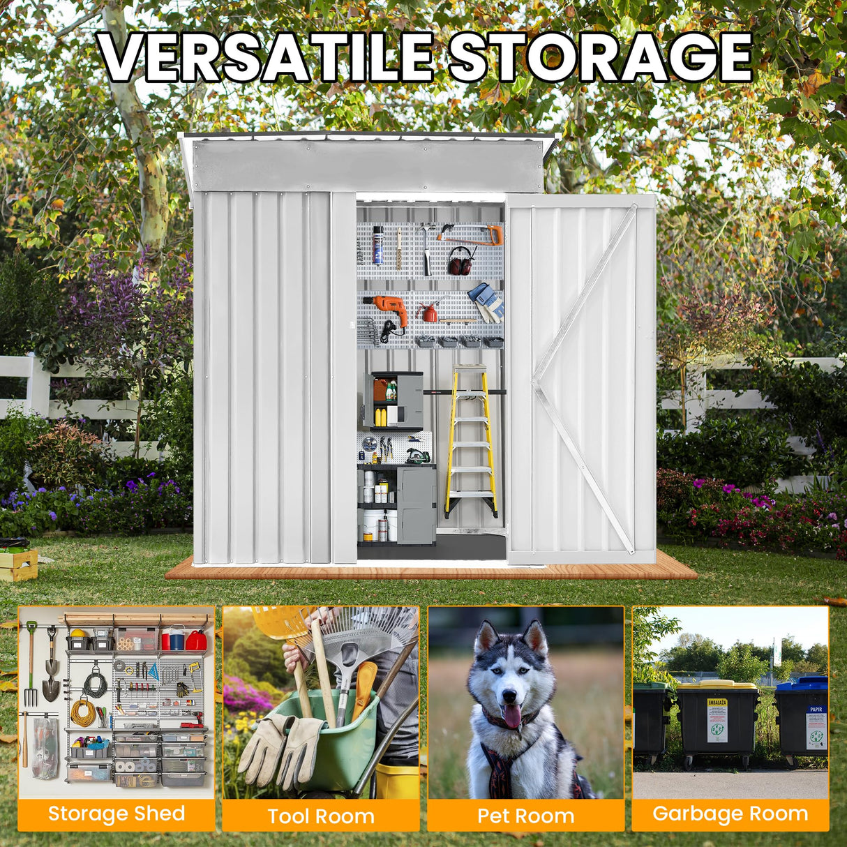 Zynfylus 5x3 FT Outdoor Storage Shed Garden Shed Tool Shed with Lockable Door and Sloping Roof, Durable Metal Storage Shed for Backyard, Outside, Patio, White Zynfylus