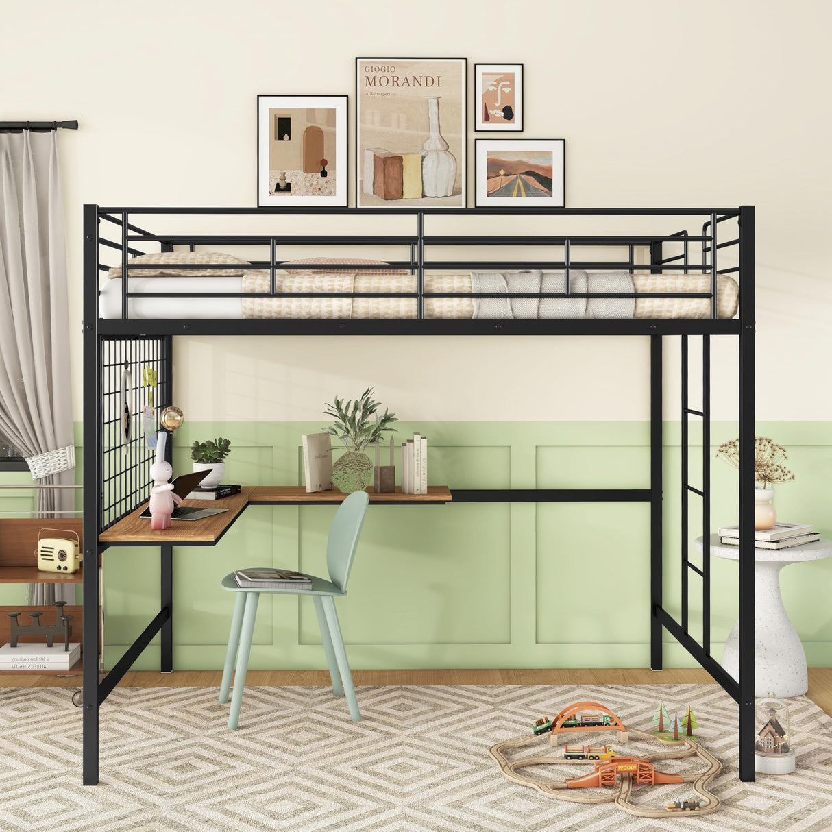 Harper & Bright Designs Full Size Metal Loft Bed Frame, Loft Bed Full with L-Shape Desk and Metal Grid, Space Saving Full Loft Bed with Desk Underneath for Kids,Teens (Full, Black) Harper & Bright Designs