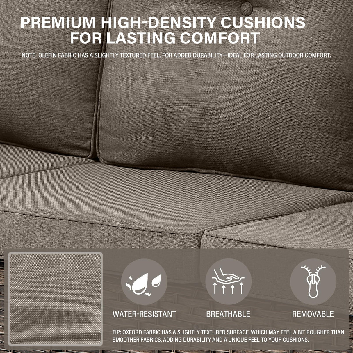 Belord 8 Pieces Patio Conversation Set with 43” Propane Fire Pit Table, Outdoor Sectional Furniture Sofa Set with Removable Gray Cushions for Patio Deck Backyard Brown Belord