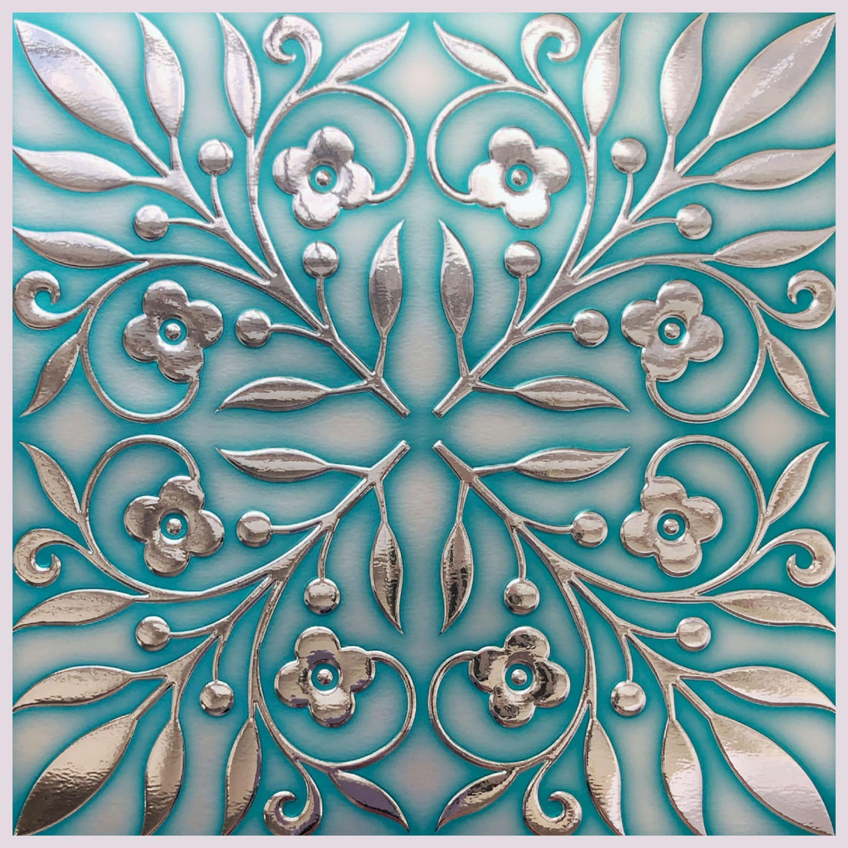24-Pack of 8 x 8" Wallpaper Tiles for Kitchen Backsplash in Teal and Silver Leaves Design. Peel and Stick Paper Tile Renter Friendly Backsplash. Self Stick Paper Wall Tiles for Your Home Main Street