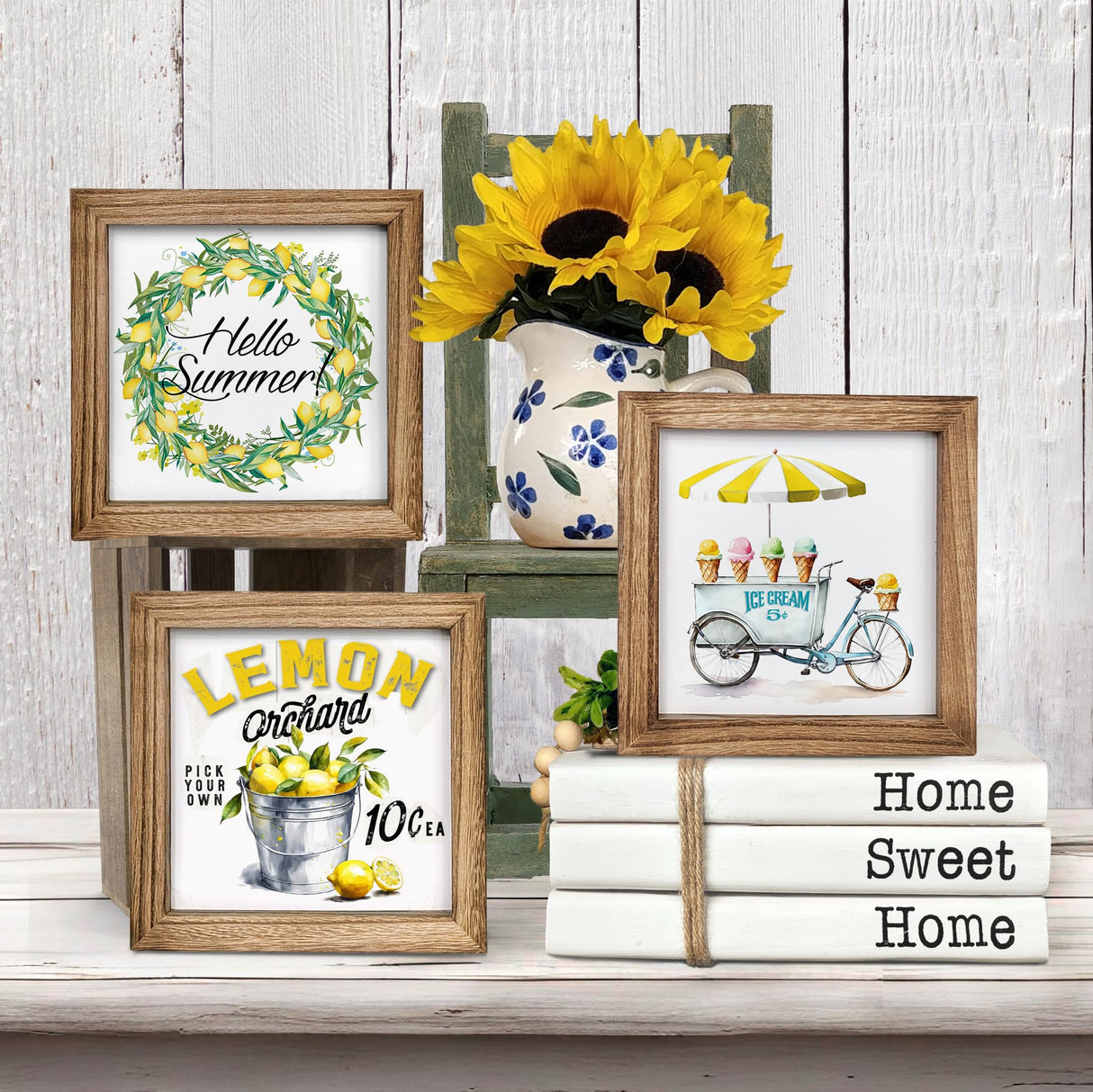 Set of 3 Rustic Wood Frames for Tiered Tray Decor - 36 Interchangeable Seasonal Home Signs for Valentines, St Patrick's Day, All Seasons, 7x7 in Parallel Decor