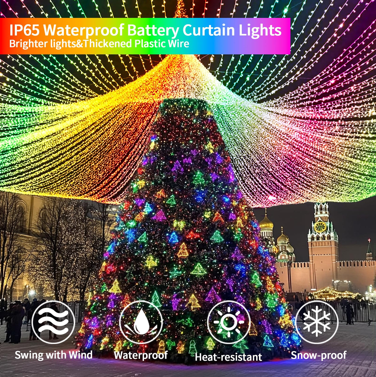 Curtain Lights Battery Operated 10x10Ft 300LED Waterproof Waterfall Light with 8 Modes Remote Dimmable Timer Memory Twinkle Fairy String Lights for Outdoor Indoor Gazebo Wedding Pergola Patio Bedroom QLIRJAD