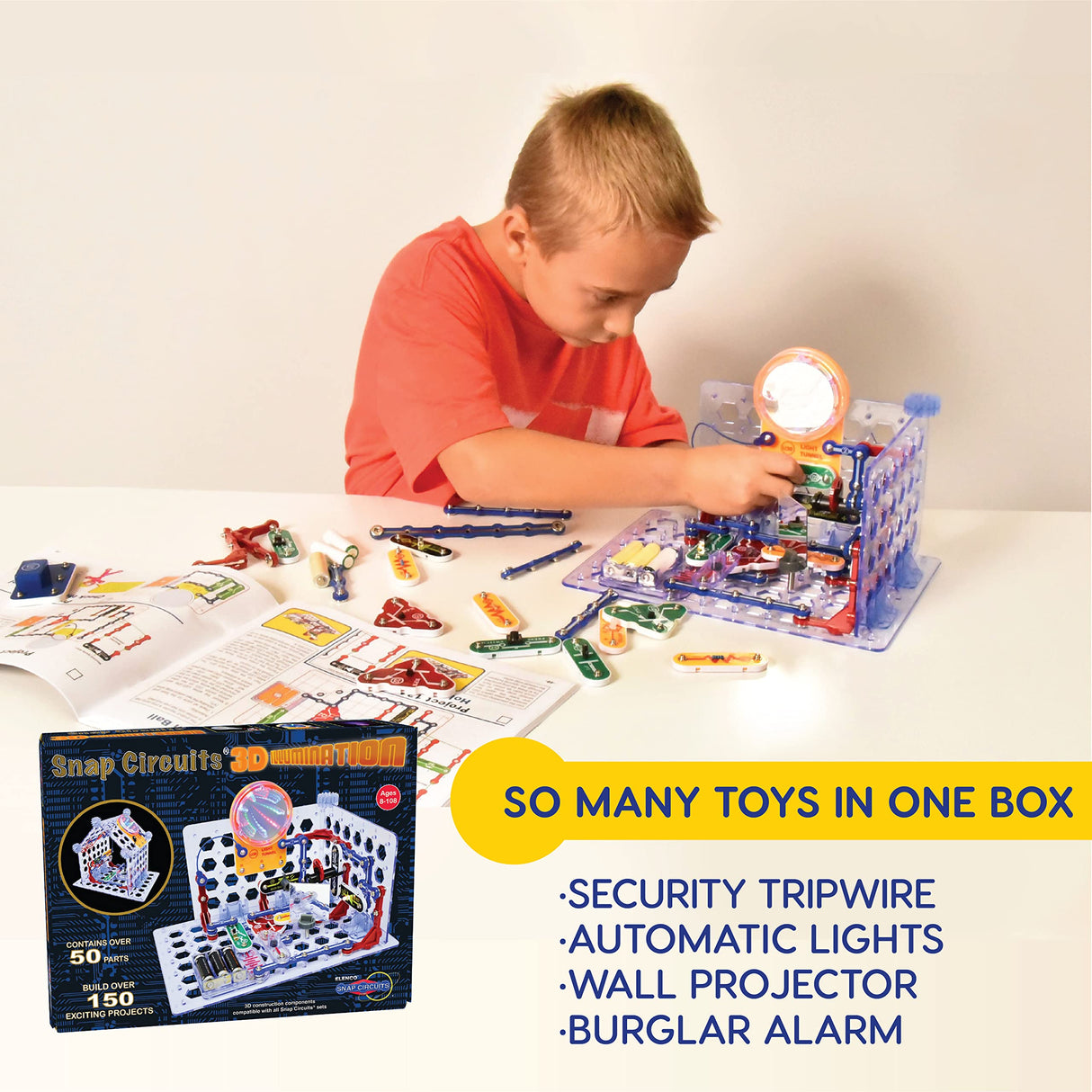 Snap Circuits 3D Illumination Electronics Exploration Kit | Over 150 STEM Projects | Full Color Project Manual | 50 Parts | STEM Educational Toys for Kids 8+ Snap Circuits