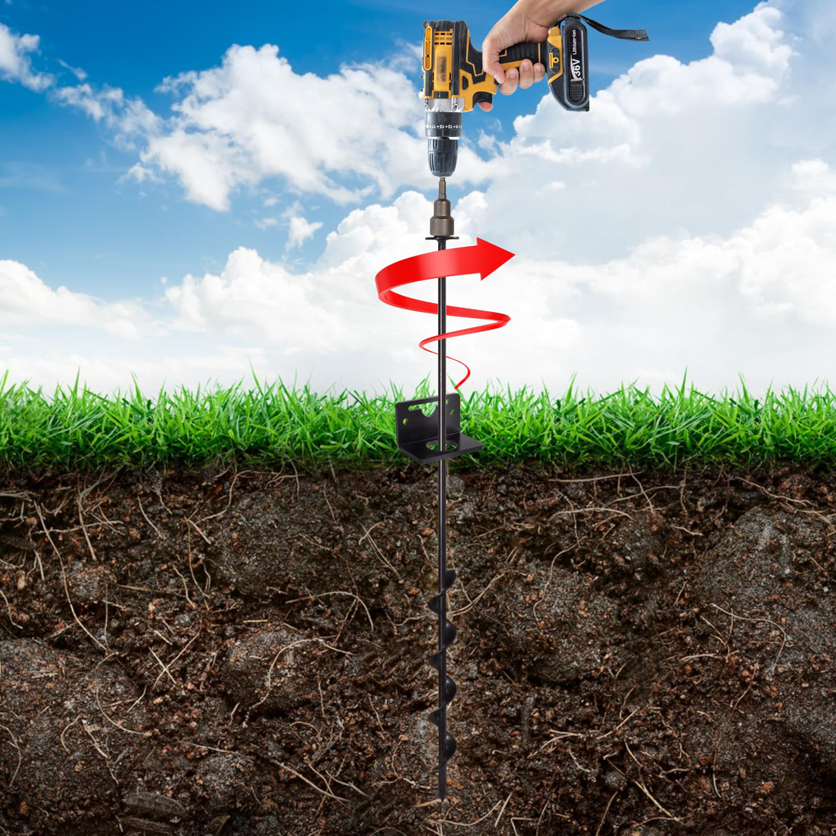 VASGOR 24” Mobile Home Anchors - Ground Anchor Screw in with Brackets and Adapter for Drill - Earth Anchors - Storage Shed and Swing Anchor Kits VASGOR