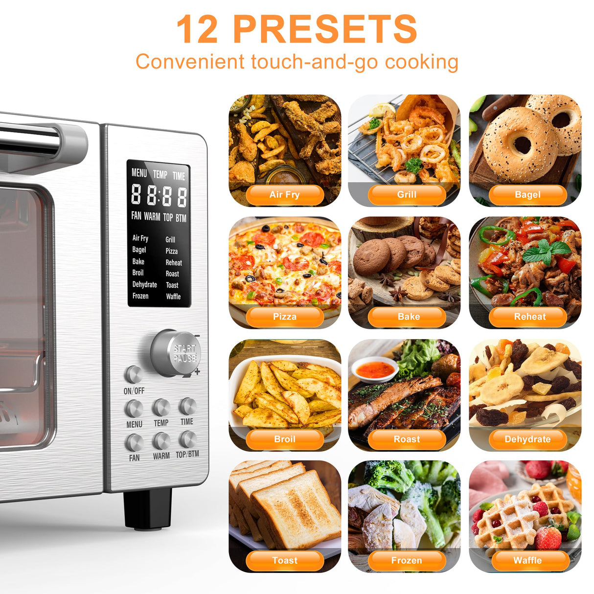 Nuwave Bravo Air Fryer Toaster Smart Oven, 12-in-1 Countertop Convection, 1800 Watts, 21-Qt Capacity, 50°-450°F Temp Controls, Top and Bottom Heater Adjustments 0%-100%, PFAS Free, Stainless Steel Nuwave