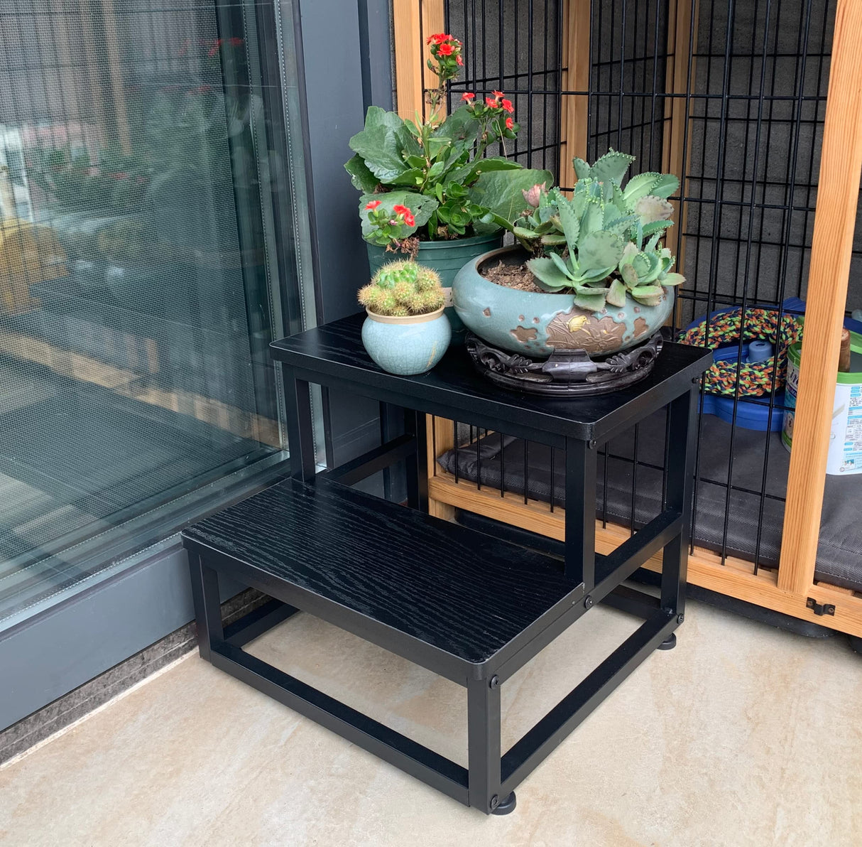 SZLHANJZ Step Stool, Bedside Steps for High Beds with Round Corners, 2 Steps Footstool for Adults, Metal and Wood Stepping Stool for Kitchen Bedroom, Load 500 LB, Black SZLHANJZ