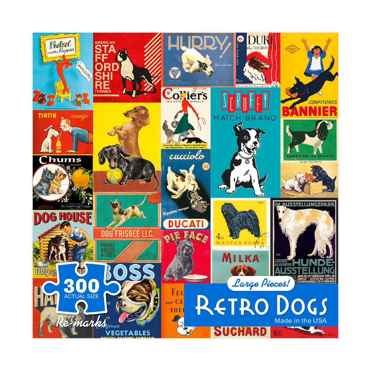 Re-marks Retro Dogs Puzzle, 300-Piece Jigsaw Puzzle for All Ages Re-Marks