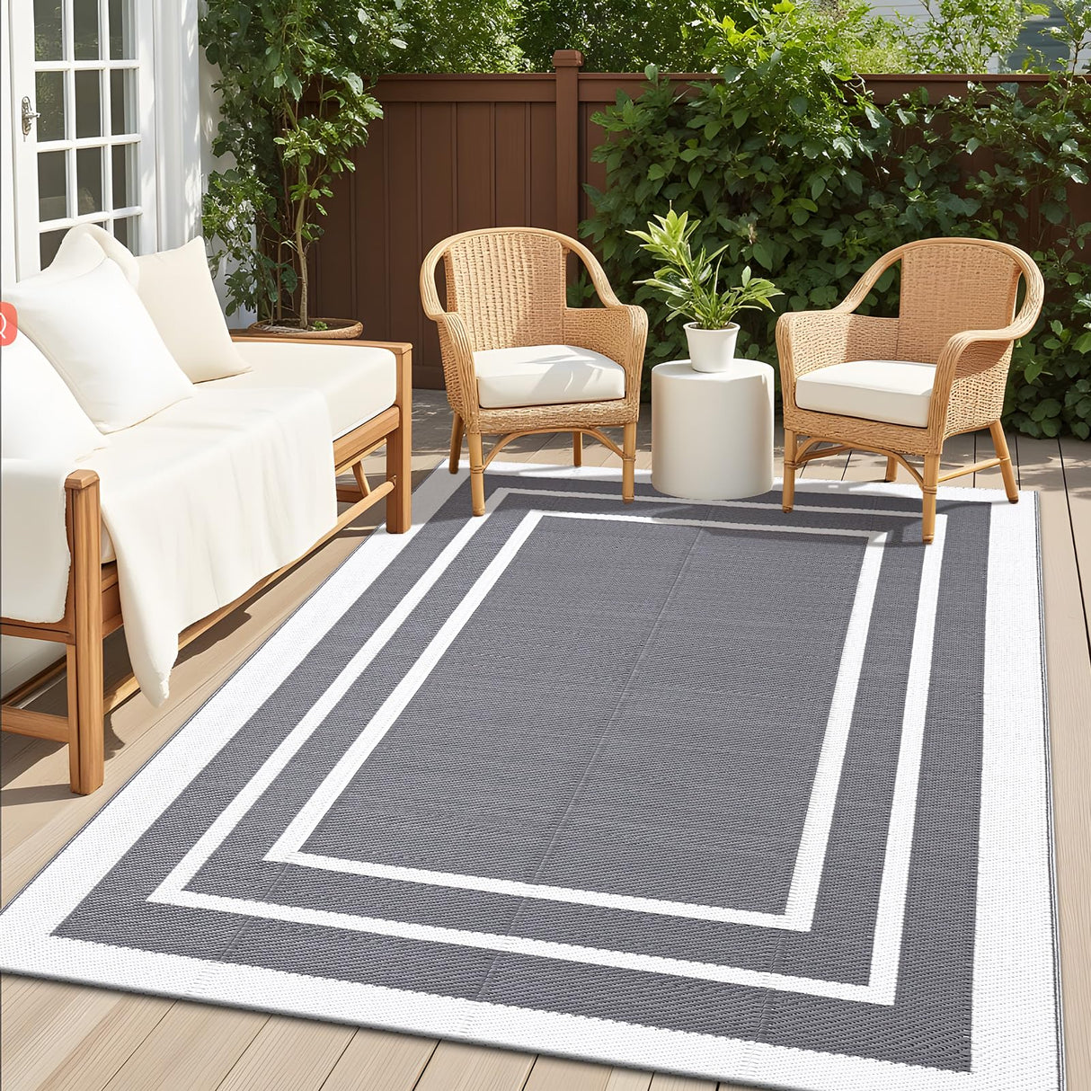 OLANLY Outdoor Rug 5x8 ft Waterproof, Reversible Outdoor Plastic Straw Rug, RV Mat, Indoor Outdoor Carpet Clearance for Patio, Camping, Balcony, Deck, Backyard, Grey & White OLANLY
