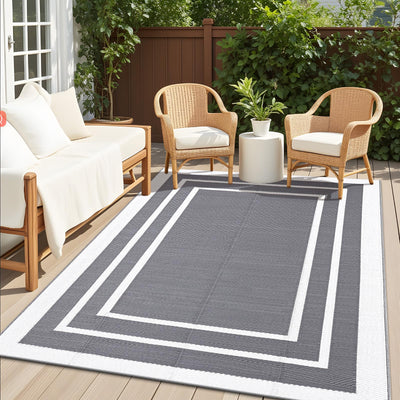 OLANLY Outdoor Rug 5x8 ft Waterproof, Reversible Outdoor Plastic Straw Rug, RV Mat, Indoor Outdoor Carpet Clearance for Patio, Camping, Balcony, Deck, Backyard, Grey & White
