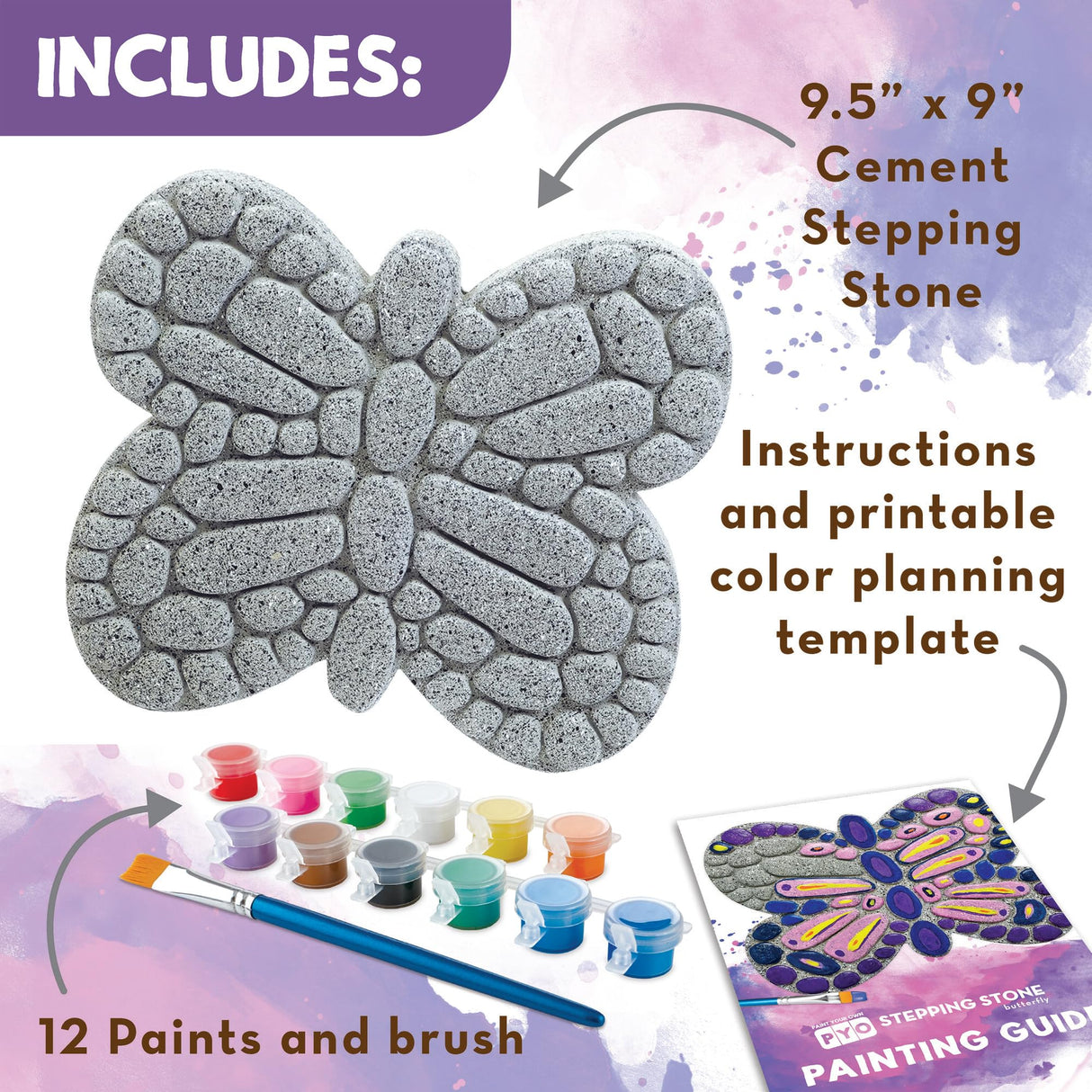 MindWare Paint Your Own Stepping Stone Butterfly, Rock Painting Kit, Stepping Stones Crafts for Kids Ages 8 & up MindWare