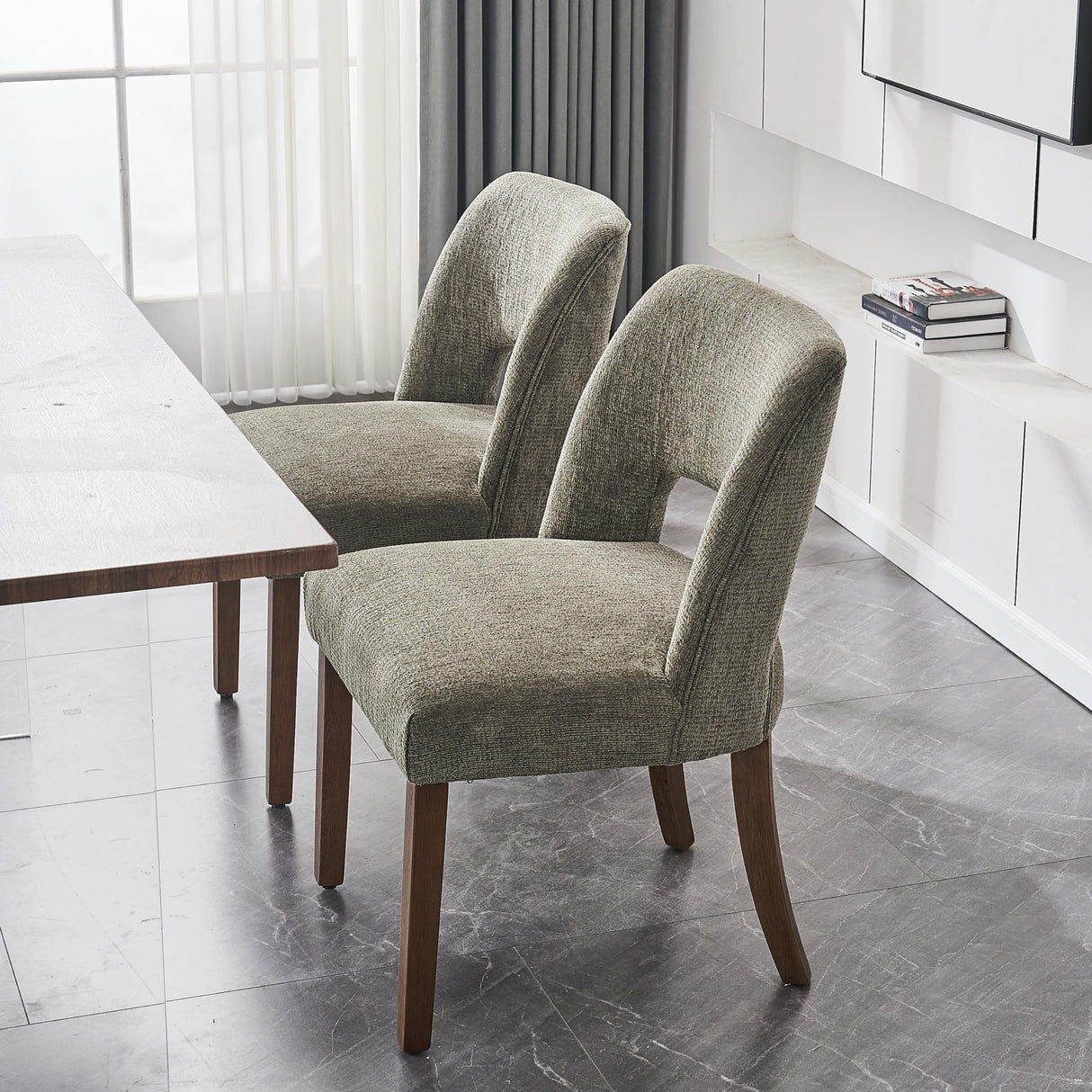 VKNOW Wooden Dining Chairs Set of 4, Modern Fabric Upholstered Dining Room Chair Kitchen Chairs, Farmhouse Dinner Chair for Kitchen Dining Room, Green VKNOW