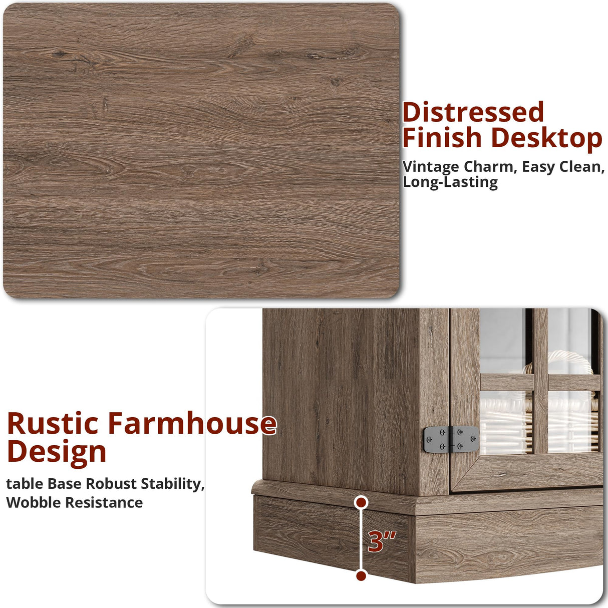 IRONCK Farmhouse TV Stand for 65 Inch TV, 32“Tall Entertainment Center with Power Outlets, Rustic TV Cabinet with Glass Door Media Console, TV Console for Living Room, Light Rustic Oak IRONCK