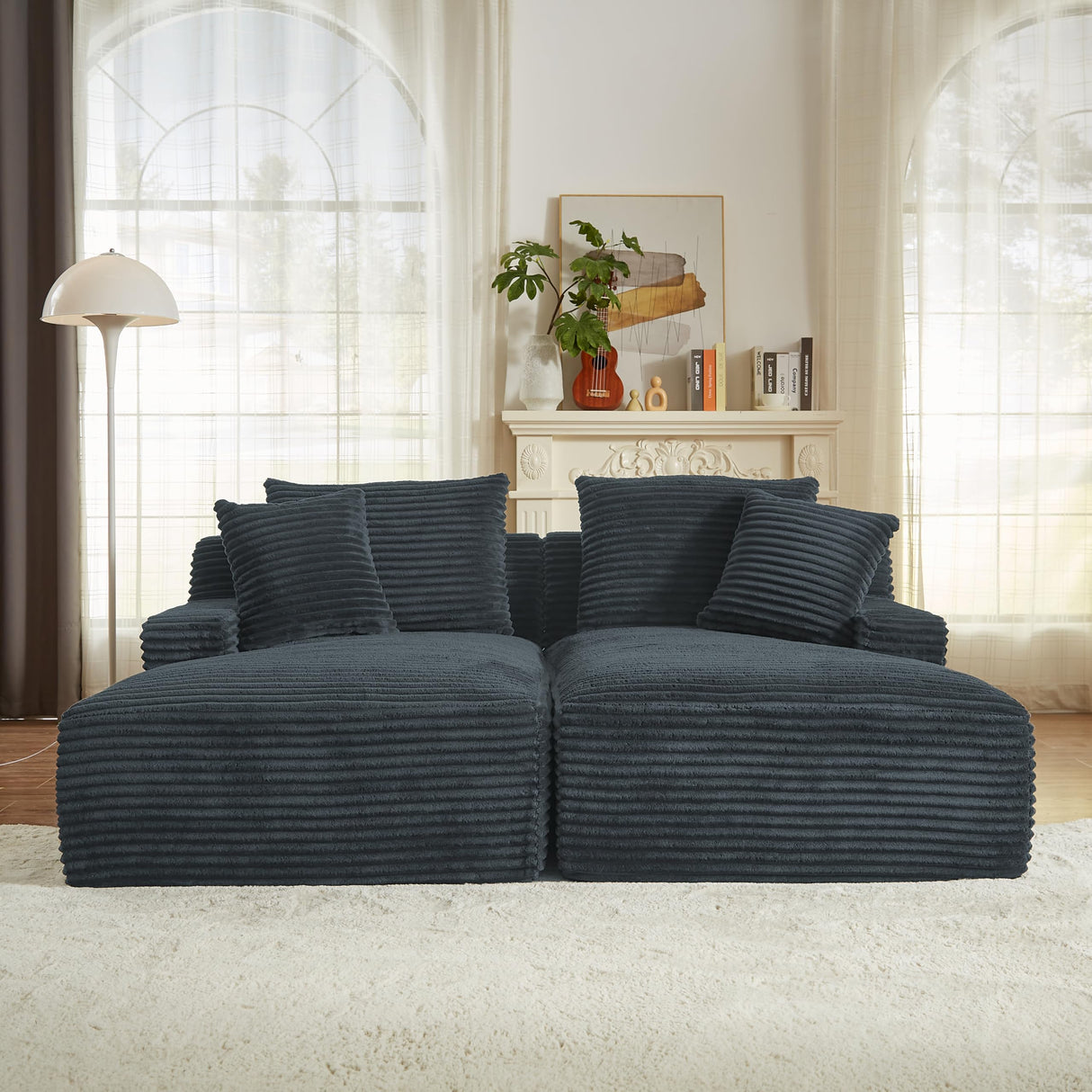 Tmsan 78.8" Oversized Boneless Double Chaise Lounge Sofa Indoor, Modern Compressed Corduroy Upholstered Sectional Cloud Couch Loveseat Sleeper Bed, Comfy Floor Chair for Living Room Apartment Office Tmsan