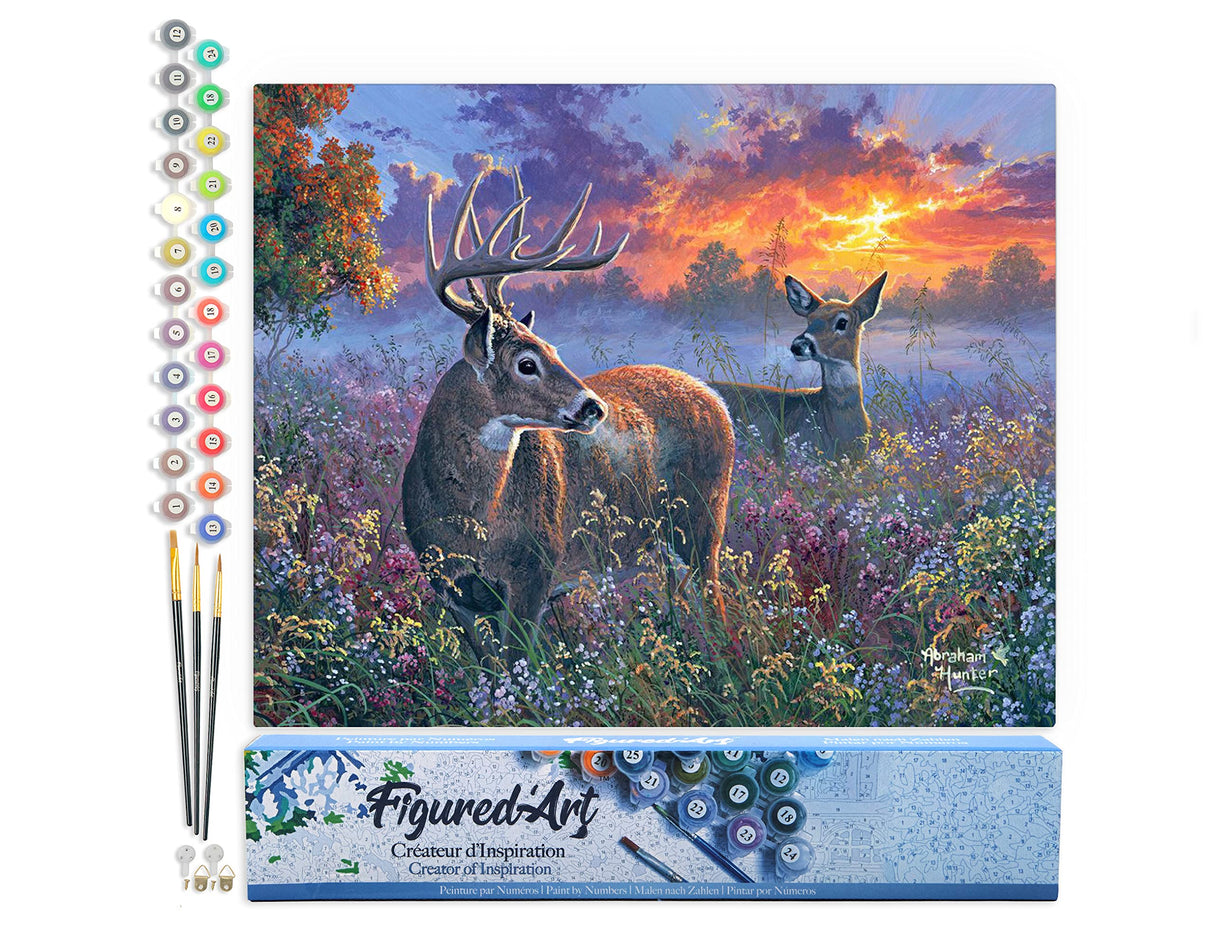 Figured'Art Paint by Numbers for Adults Deer Couple 16"x20" - Craft Art Painting DIY Kit Rolled Canvas Without Frame Figured'Art