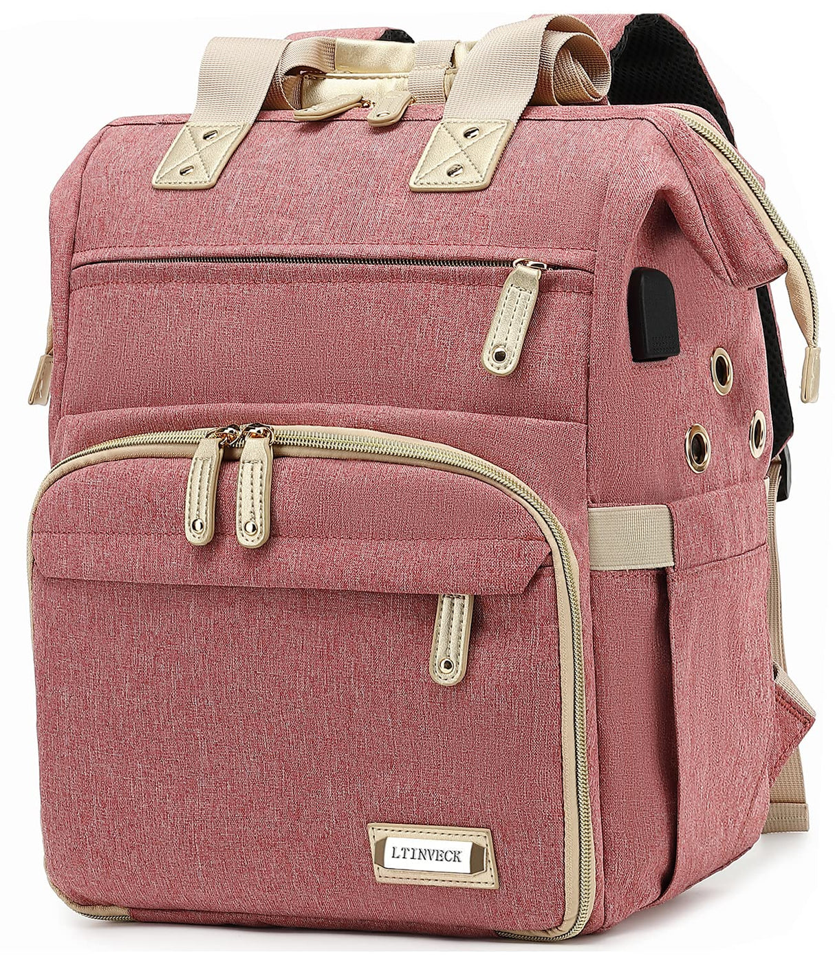 Knitting Bag Backpack,Yarn Storage Organizer Travel Crochet Bag with USB Charging Port,Large Capacity Yarn Storage Tote Bag Yarn Holder Case for Carrying Projects, Knitting Needles, Crochet Hooks Pink LTINVECK