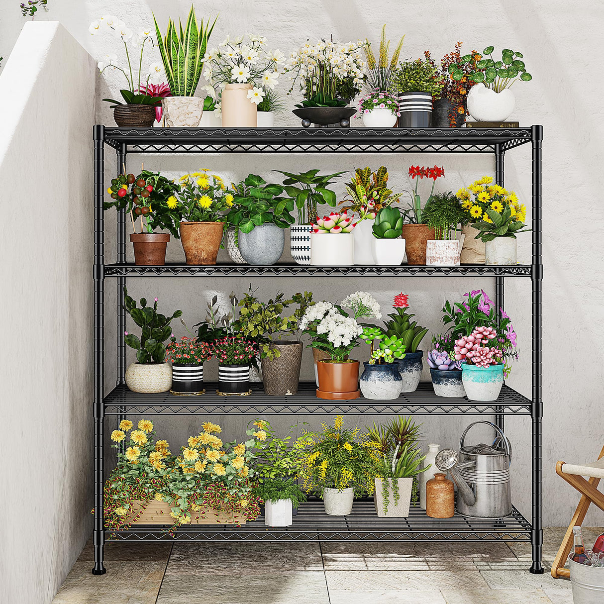 45 "W Metal Shelving Unit 4 Tier Storage Shelves Adjustable Wire Shelving Metal Shelf Pantry Shelves Wire Rack Commercial Shelving for Kitchen Pantry Utility Room Garage 45 "W x 59.4 "Hx 13.5" D Black DurayLoly