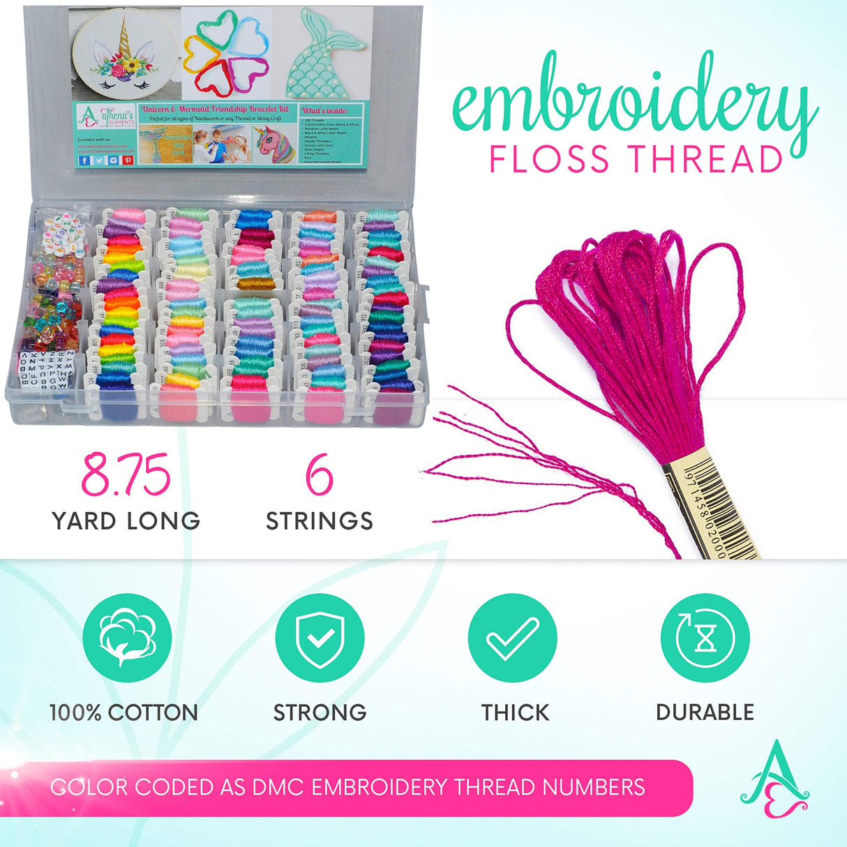 Athena's Elements Embroidery Floss - 276pcs Embroidery Thread and Accessories - Colors are Labeled with Std Codes - Perfect Thread for Cross Stitch, Hand Embroidery Athena's Elements