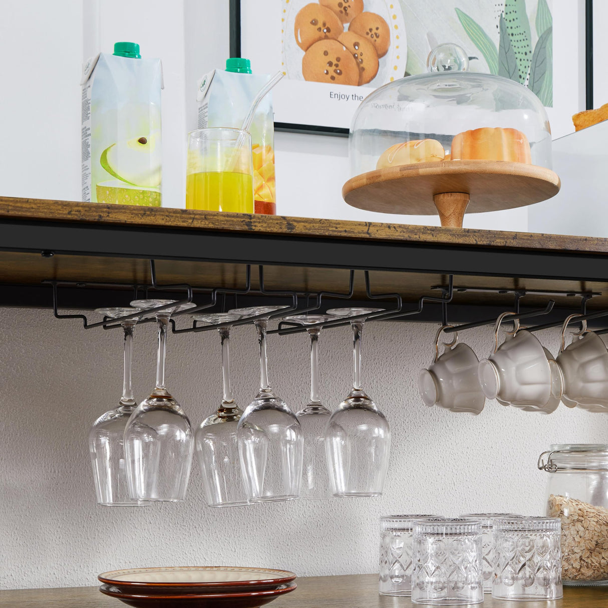 Yaheetech Kitchen Island with Power Outlet, Rolling Kitchen Cart with Wine Rack & Glass Holder & Hooks, Coffee Bar Microwave Stand Wine Rack Table for Dining Room, 47.5" W x 24" D, Rustic Brown Yaheetech