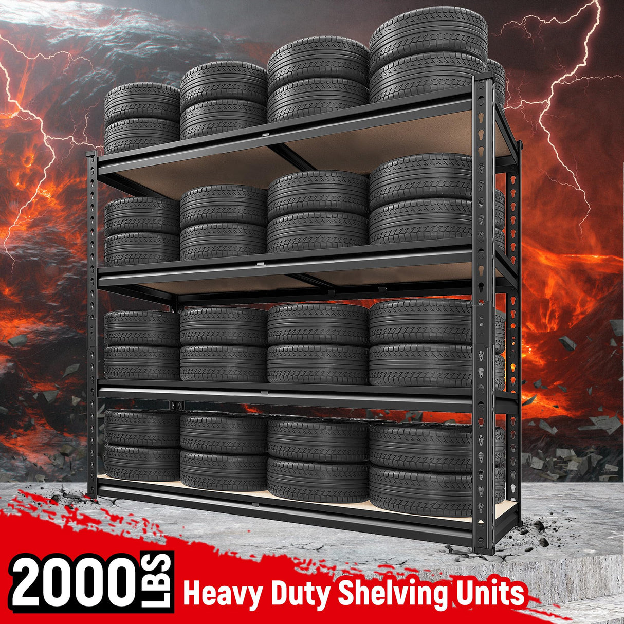 REIBII 40" W Garage Shelving Storage Shelves Heavy Duty Shelving 2000LBS Adjustable Metal Shelves for Garage Shelves 4 Tier Storage Rack Closet Shelving Pantry Shelves Utility Shelf,40" W*20''D*60''H REIBII