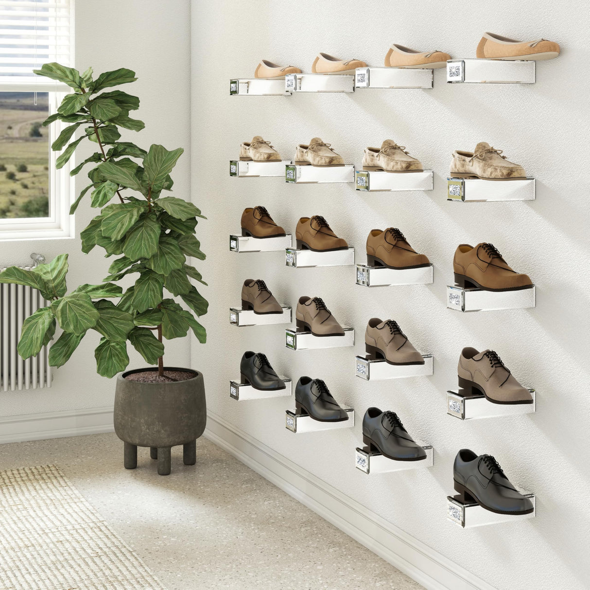 blingworld Shoe Floating Display Shelves Wall Mount Set of 4 – Mirrored Bling Glass Levitating Sneakers Shelves, Space-Saving Sneaker Display Shelf for Collectibles, Bedrooms, Dorms & Game blingworld