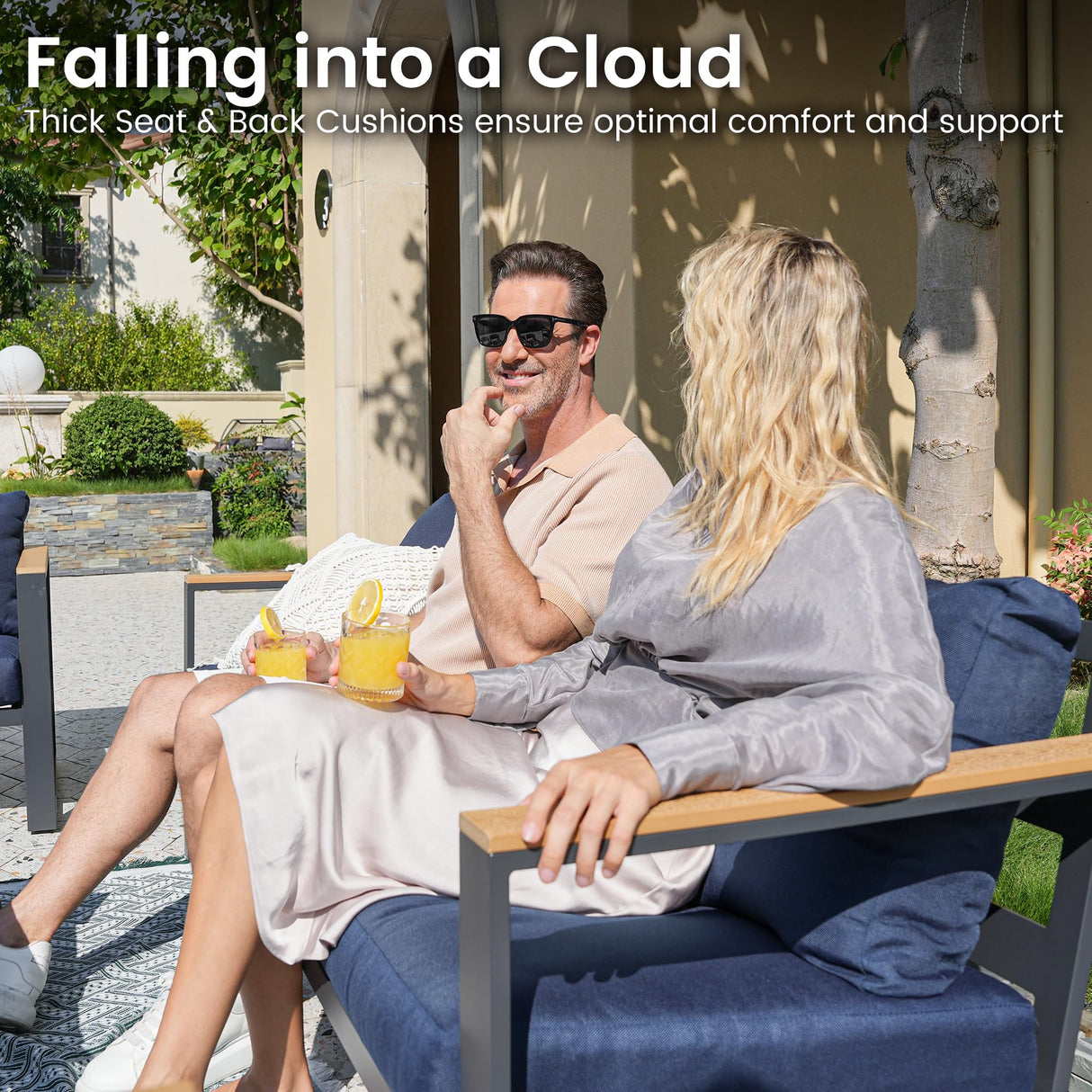 Sundale Outdoor Patio Furniture Aluminum Sofa, All-Weather 3-seat Outdoor Metal Sofa Couch with 6” Olefin Cushion & Dark Grey Frame, Outdoor Seating for Garden Deck Porch(Navy Blue) Sundale Outdoor