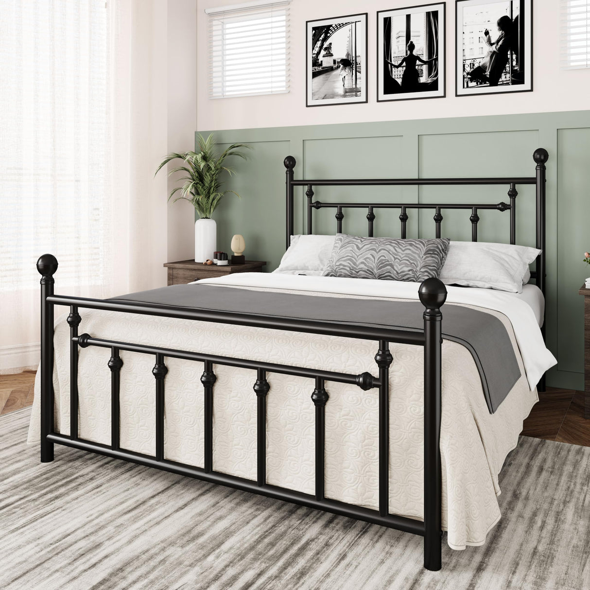 Allewie 14 Inch Queen Size Metal Platform Bed Frame with Victorian Vintage Headboard and Footboard/Under Bed Storage/No Box Spring Needed/Easy Assembly/Noise Free/Mattress Foundation/Black Allewie