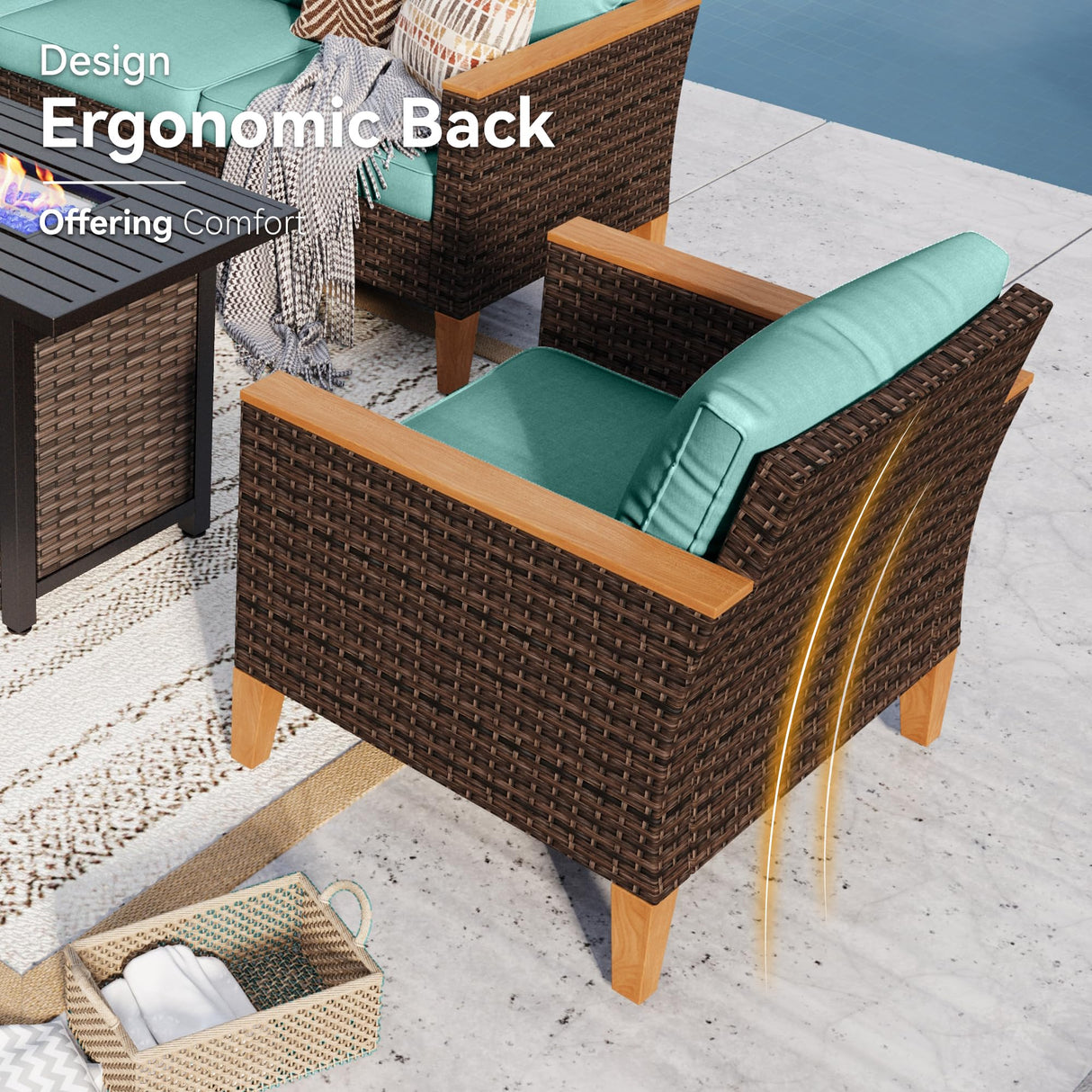 GREEN PARTY 11 Pieces Wicker Patio Furniture Set, All-Weather Outdoor Rattan Half-Moon Curved Patio Sectional Sofa Conversation Set 11 Seats with 4" Thick Cushions for Backyard, 2 x Ottomans (Blue) GREEN PARTY