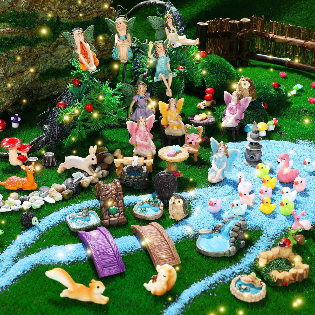 120 Pieces Garden Kit Accessories Garden Animals Miniatures Fairies Miniature Figurines Micro Landscape Ornaments DIY Kit for Outdoor Yard Lawn Unittype